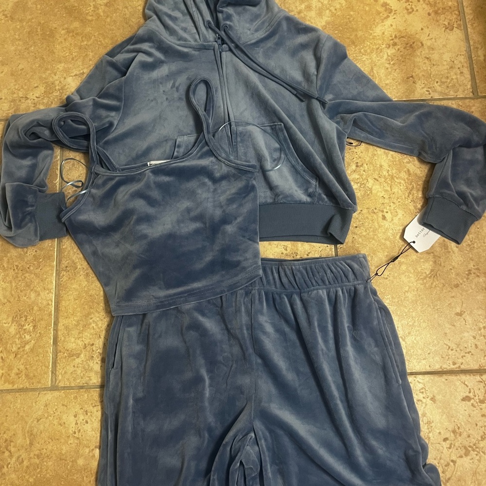 Blue Velour Hoodie and Pants Set